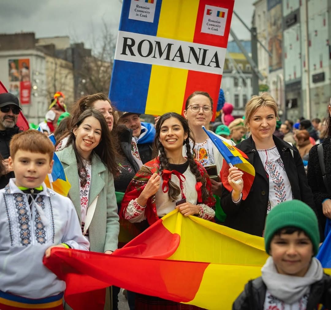 Olivia Mihet marching with the Romanian community at a Saint Patrick’s Day parade